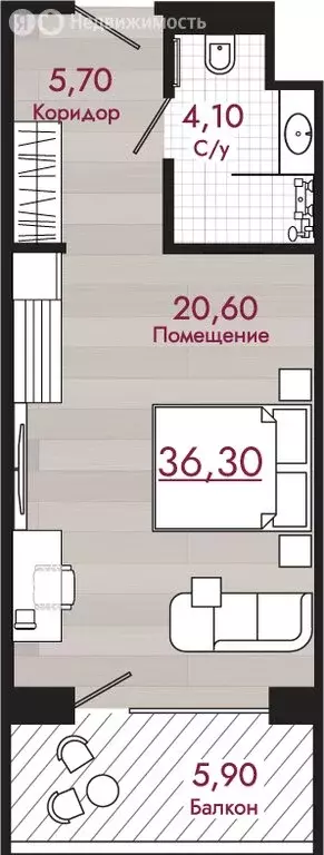 Квартира-студия: Агой, Звёздный бульвар (36.3 м) - Фото 1