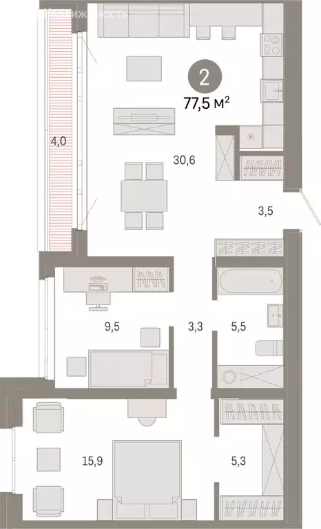 2-комнатная квартира: Екатеринбург, улица Советских Женщин (77.5 м) - Фото 1