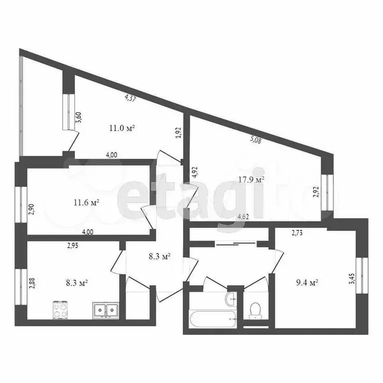 4-к. квартира, 74,6 м, 4/9 эт. - Фото 0