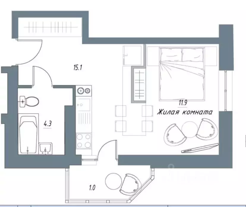 1-к кв. Тамбовская область, Тамбов Свободная ул., 4к4 (32.7 м) - Фото 1