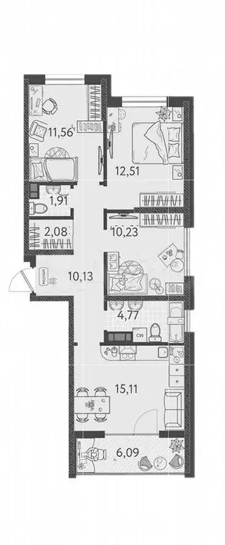 3-к. квартира, 71,3 м, 7/9 эт. - Фото 1