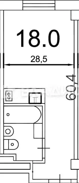 Апартаменты-студия, 18 м, 5/5 эт. - Фото 0