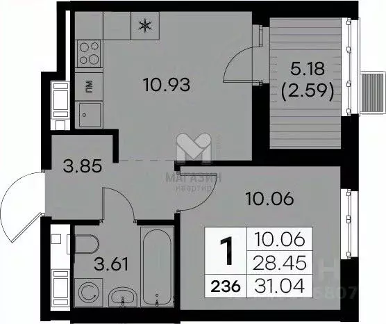 1-к кв. Санкт-Петербург ул. Шкапина, 15 (31.0 м) - Фото 0