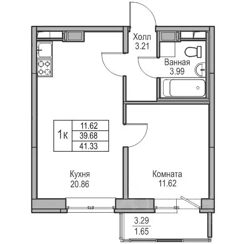 1-к кв. Санкт-Петербург ул. Ивинская, 1к3 (39.68 м) - Фото 1