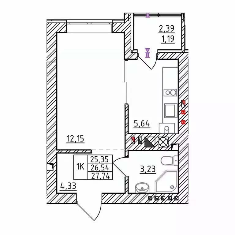 1-к кв. Калининградская область, Зеленоградск  (27.74 м) - Фото 1