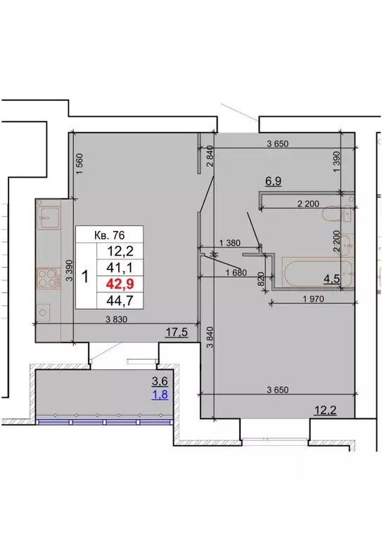 1-к кв. Костромская область, Кострома Кинешемское ш., 88 (42.9 м) - Фото 0