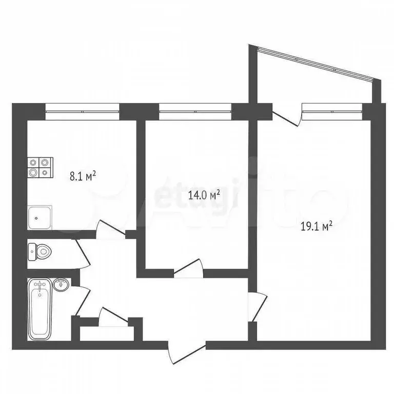 2-к. квартира, 53,7 м, 3/9 эт. - Фото 0
