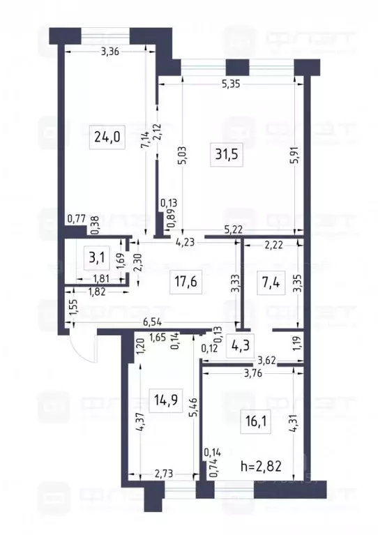 3-к кв. Татарстан, Казань ул. Калинина, 60 (118.9 м) - Фото 2