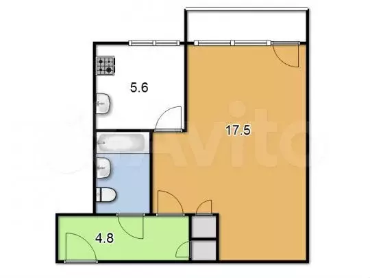 1-к. квартира, 31 м, 4/5 эт. - Фото 0