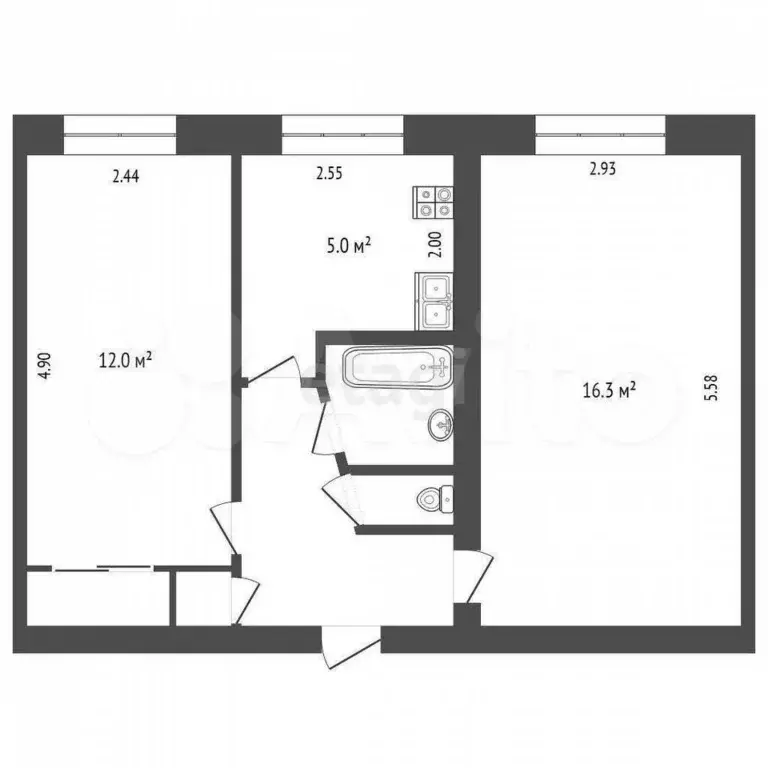 2-к. квартира, 43 м, 1/5 эт. - Фото 0