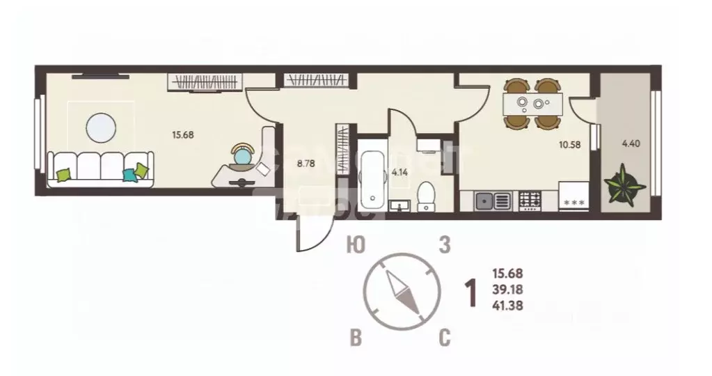 1-к кв. Липецкая область, Липецк ул. Механизаторов, 15А (41.38 м) - Фото 1
