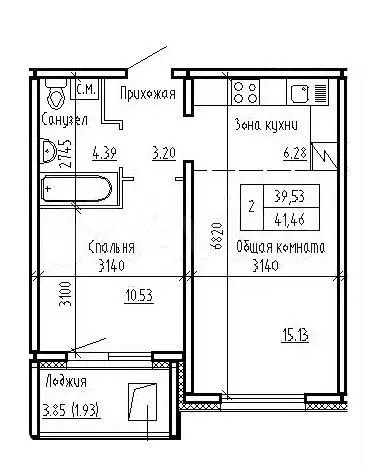 2-к. квартира, 41,5 м, 4/8 эт. - Фото 0