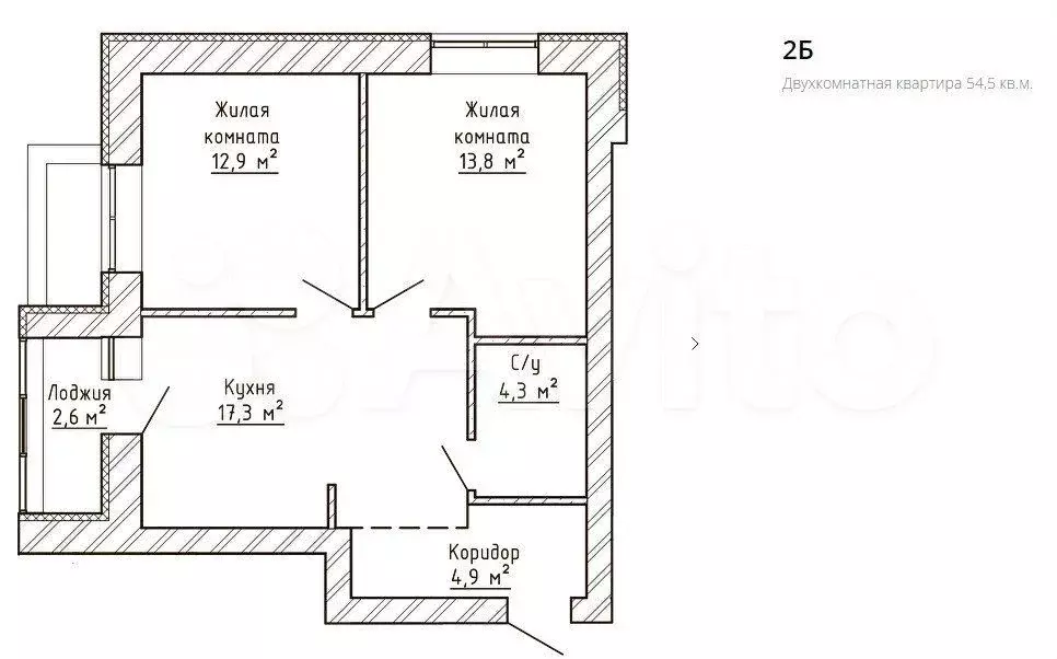 2-к. квартира, 54,5 м, 3/9 эт. - Фото 0