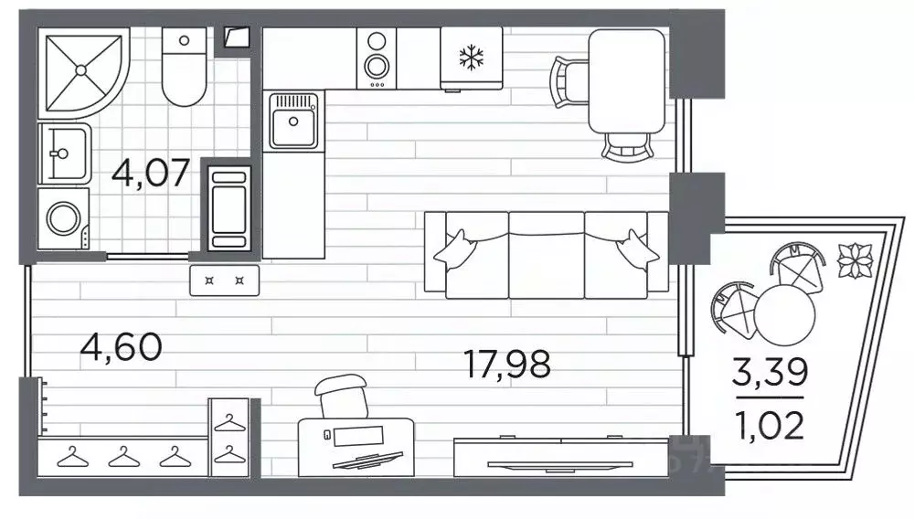 Студия Санкт-Петербург Полюстровский просп., 87 (27.67 м) - Фото 1