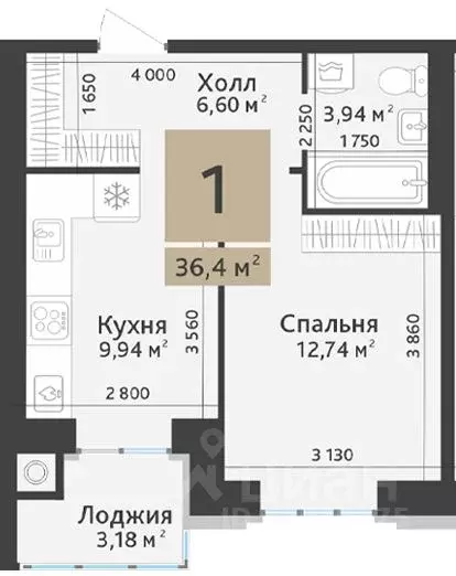 1-к кв. Рязанская область, Рязанский муниципальный округ, с. Дядьково, ... - Фото 1