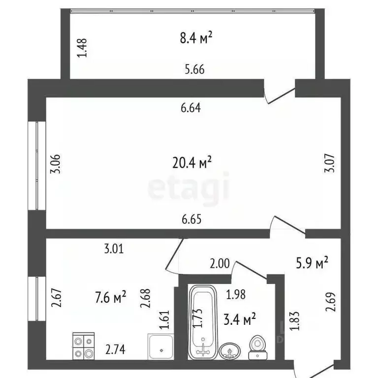 1-к кв. Башкортостан, Стерлитамак ул. Артема, 21А (35.9 м) - Фото 2