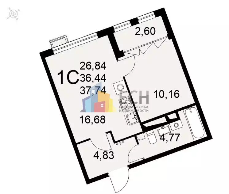 1-комнатная квартира: Тула, улица Фёдора Смирнова, 1 (37.74 м) - Фото 0