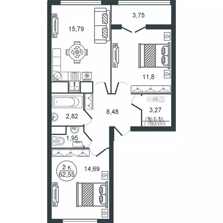 2-к кв. Тверская область, Тверь Южный мкр,  (62.55 м) - Фото 0