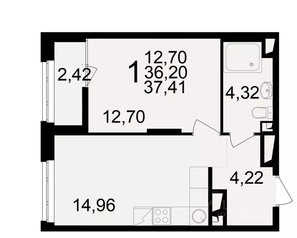 1-к кв. Рязанская область, Рязань ул. Чкалова (36.2 м) - Фото 1