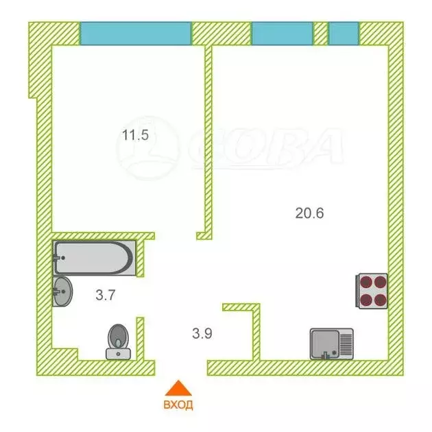 1-комнатная квартира: Тюмень, Полевая улица, 117к4 (39.7 м) - Фото 0