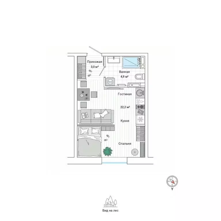 Студия Приморский край, Владивосток ул. Нейбута (30.1 м) - Фото 0