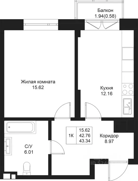 1-к кв. Татарстан, Казань Дом на Исхаки жилой комплекс (43.34 м) - Фото 0