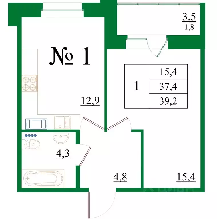 1-к кв. Ленинградская область, Гатчина Красносельское ш., 4А (39.2 м) - Фото 1