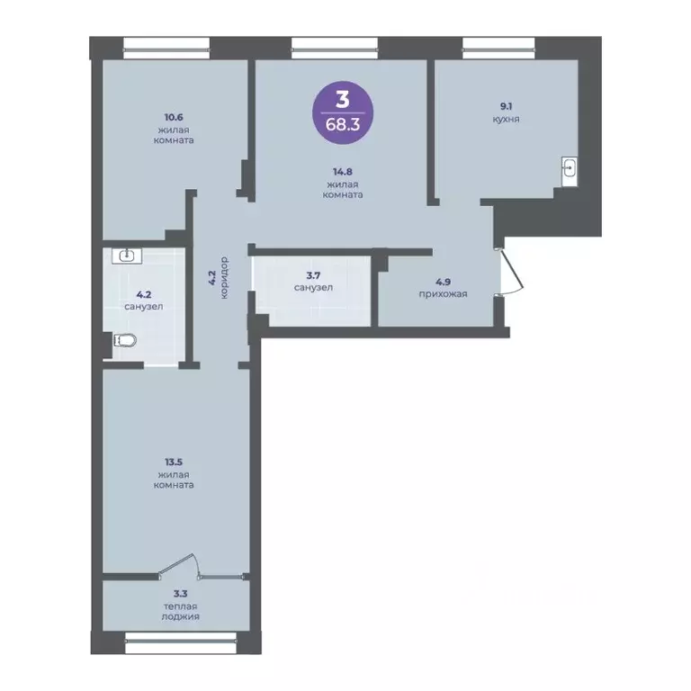 3-к кв. Красноярский край, Красноярск ул. Кутузова (65.0 м) - Фото 1