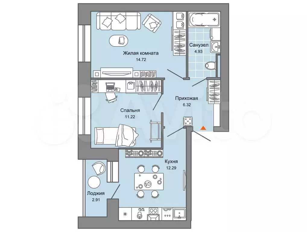 2-к. квартира, 51 м, 3/8 эт. - Фото 0