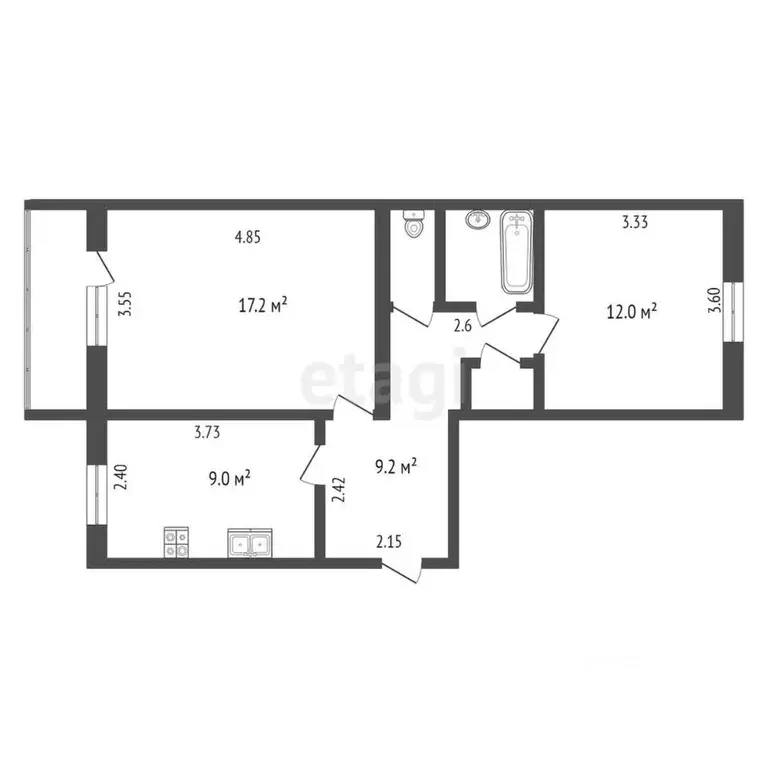 2-к кв. Коми, Сыктывкар Сысольское ш., 70 (52.8 м) - Фото 1