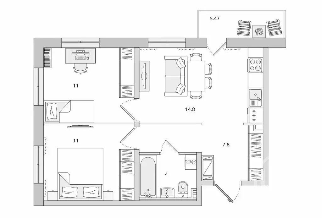 2-комнатная квартира: Бугры, Тихая улица, 7к5 (53.96 м) - Фото 1