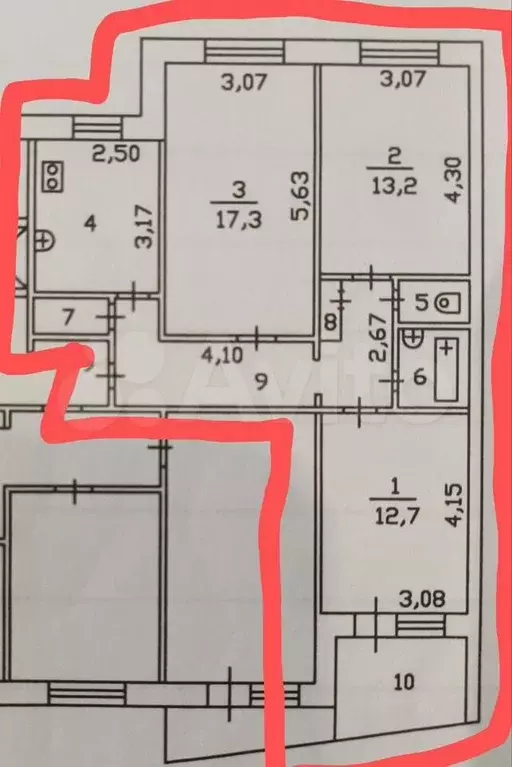 3-к. квартира, 66,3 м, 3/9 эт. - Фото 0