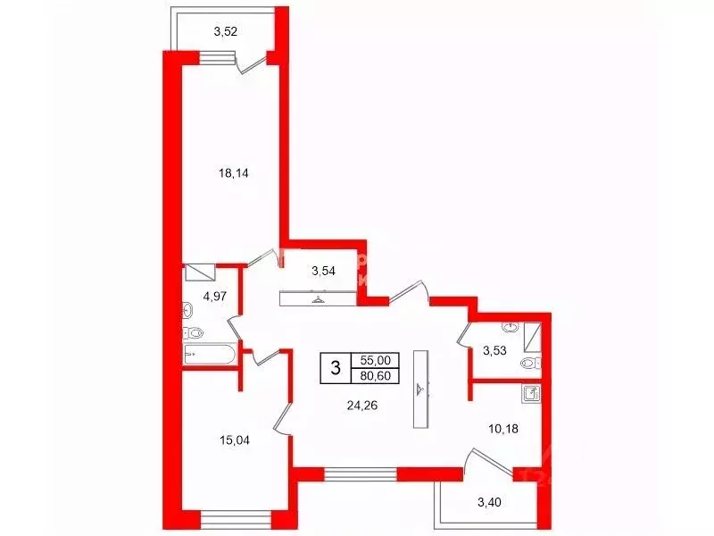 3-к кв. Санкт-Петербург Лиговский просп., 271 (80.6 м) - Фото 2