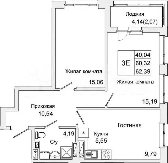 3-к. квартира, 62 м, 10/16 эт. - Фото 0