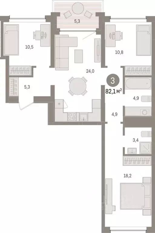 3-к кв. Тюменская область, Тюмень ул. Муравленко, 9к3 (82.07 м) - Фото 2