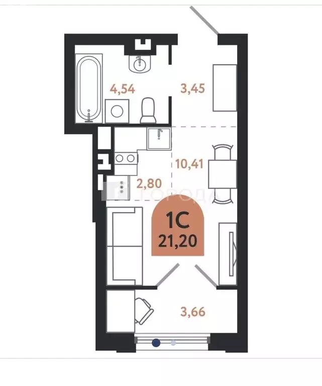Квартира-студия: Томск, проспект Ленина, 206В (21.2 м) - Фото 0