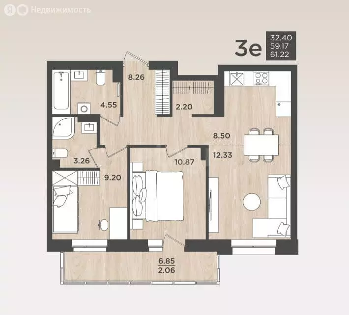 3-комнатная квартира: Пермь, улица Космонавта Леонова, 41/1 (58.79 м) - Фото 1