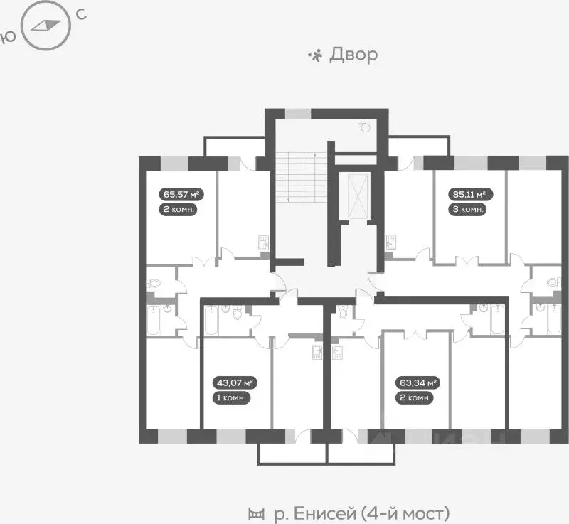 2-к кв. красноярский край, красноярск академгородок мкр, 8 (65.57 м) - Фото 1