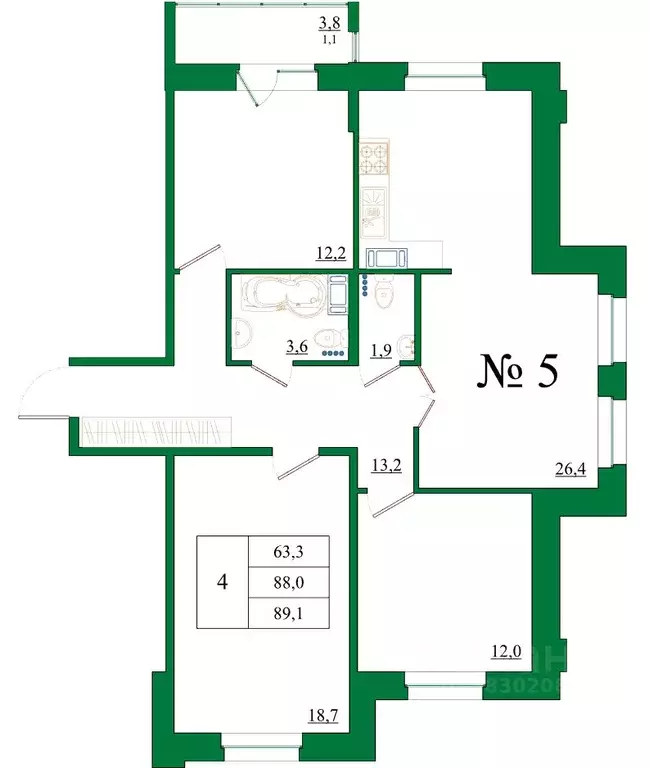 4-к кв. Ленинградская область, Гатчина Красносельское ш., 4Ак1 (89.1 ... - Фото 1