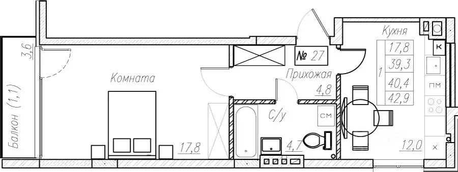 1-к кв. Калининградская область, Пионерский  (40.4 м) - Фото 1