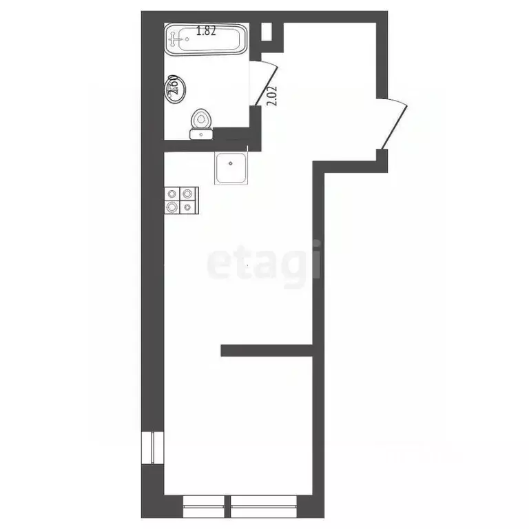 Студия Тюменская область, Тюмень ул. Алматинская, 4 (37.5 м) - Фото 1