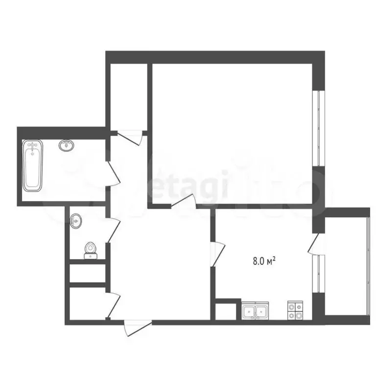 1-к. квартира, 44,5 м, 2/8 эт. - Фото 0