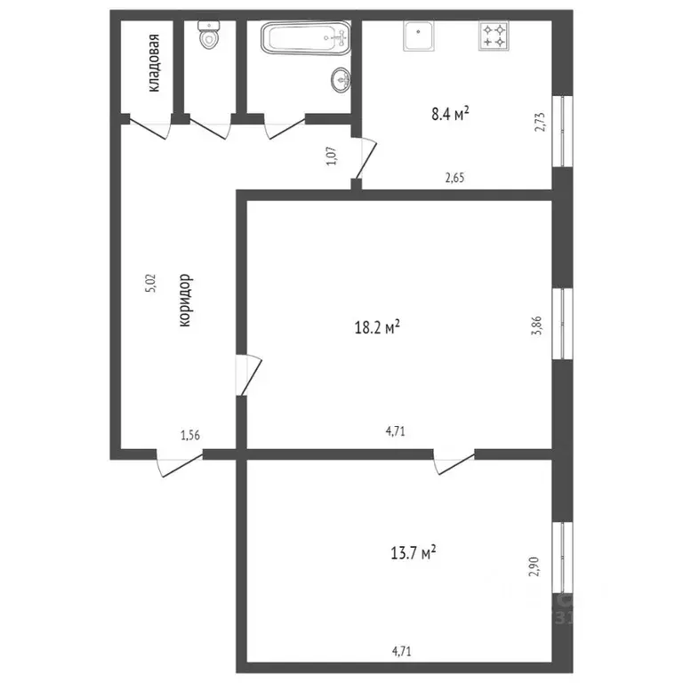 2-к кв. Коми, Сыктывкар ул. Карла Маркса, 227 (53.0 м) - Фото 1