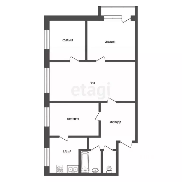 4-к кв. Тамбовская область, Тамбов Железнодорожная ул., 50 (62.2 м) - Фото 2