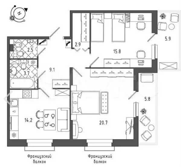 2-к. квартира, 72,5 м, 3/8 эт. - Фото 0