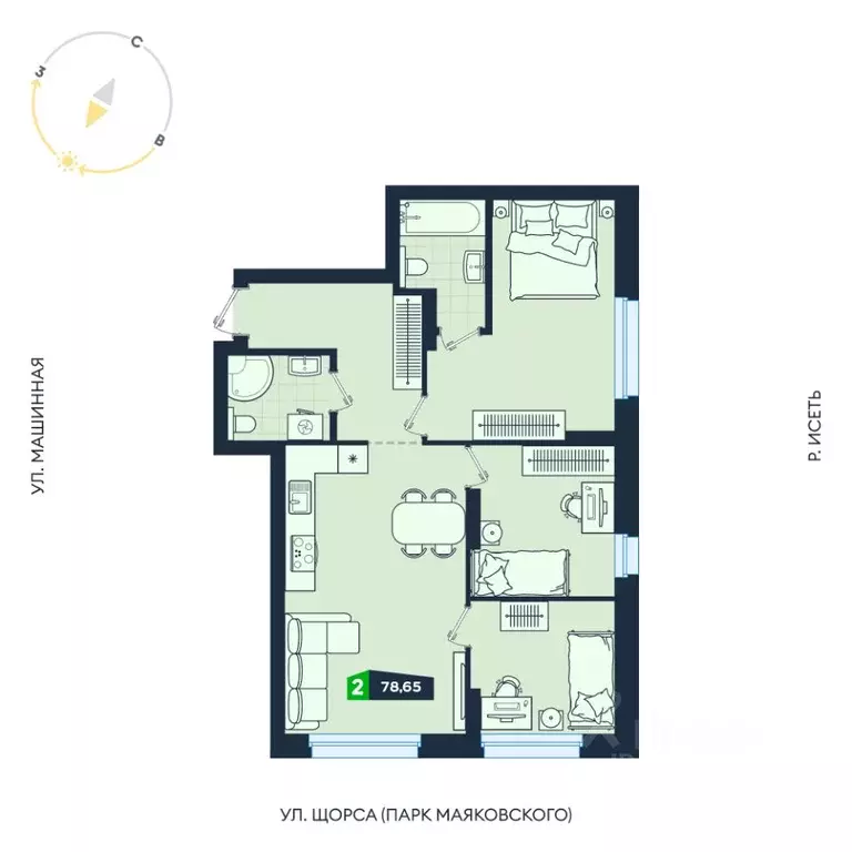 2-к кв. Свердловская область, Екатеринбург ул. Машинная, 1В/4 (78.65 ... - Фото 2