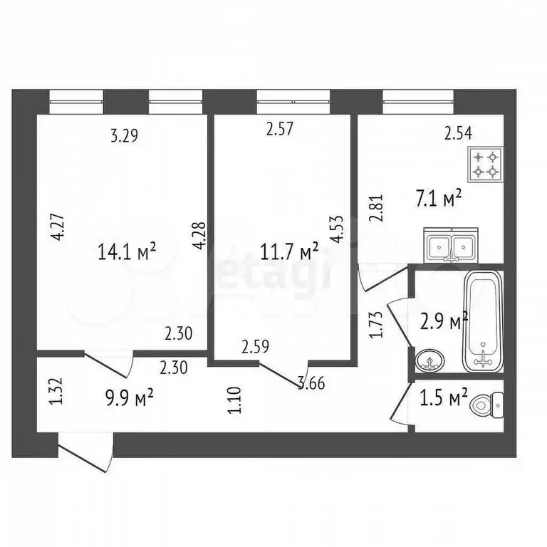 2-к. квартира, 47,2 м, 2/4 эт. - Фото 1