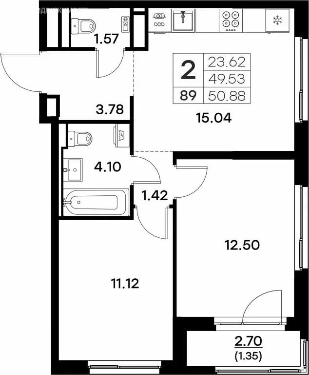 2-комнатная квартира: Владимир (50.88 м) - Фото 0