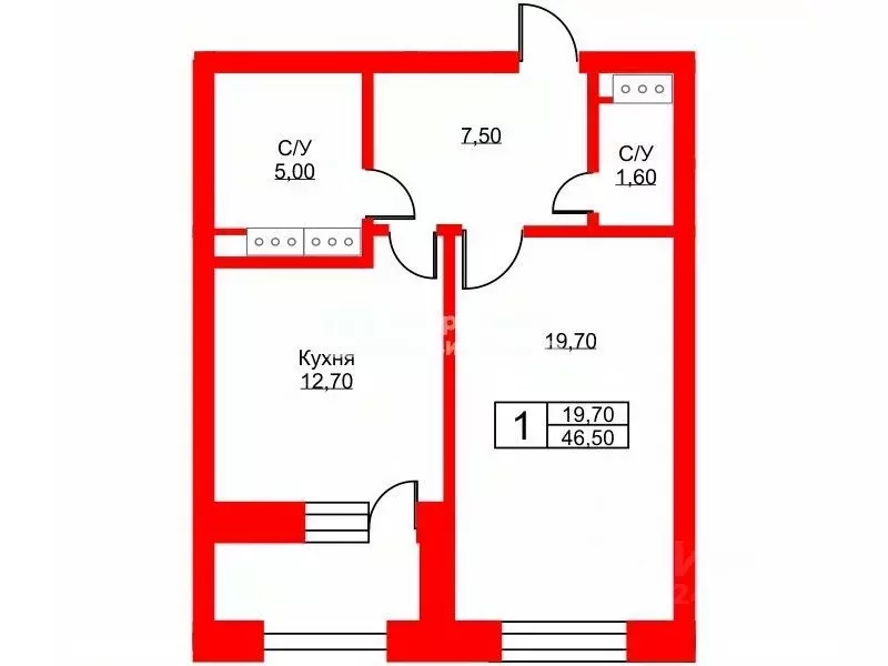 1-к кв. Санкт-Петербург Ушаковская наб., 3к2 (46.5 м) - Фото 1