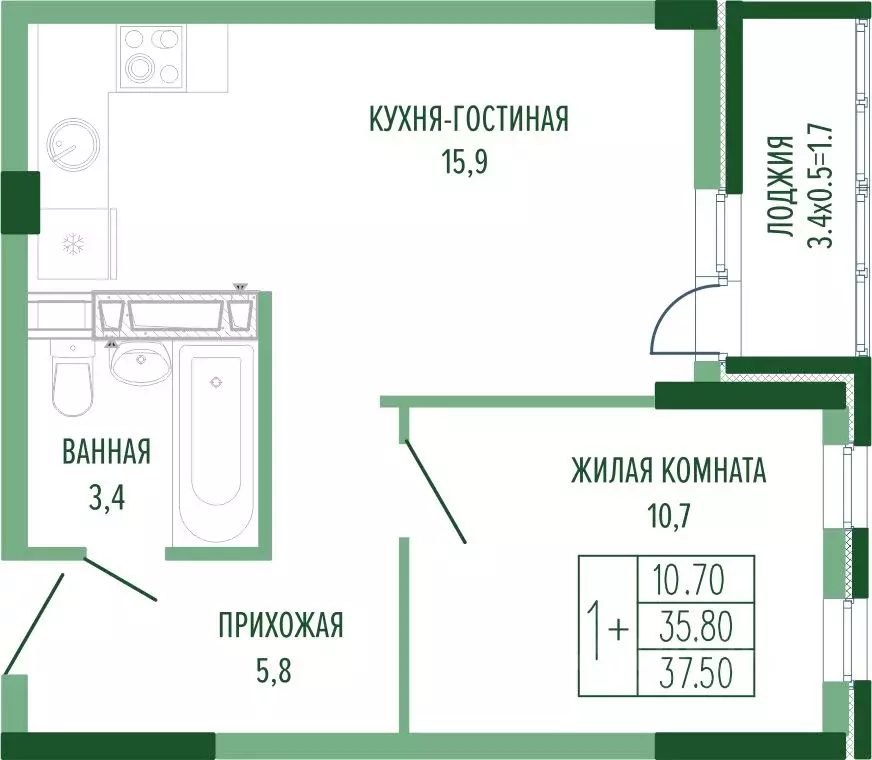 1-к кв. Краснодарский край, Краснодар Круговая ул., 4/1 (38.4 м) - Фото 0